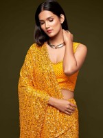 Yellow Pure Georgette Saree